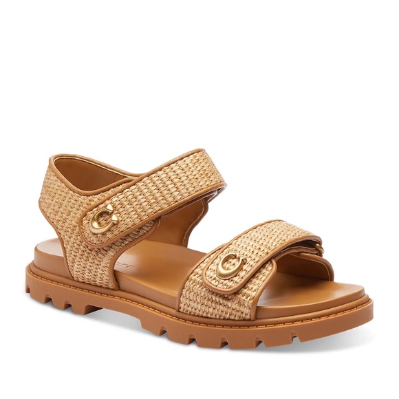COACH Brynn Straw Sandals Cushioned Adjustable Straps Velcro Closure 7 - Picture 1 of 12